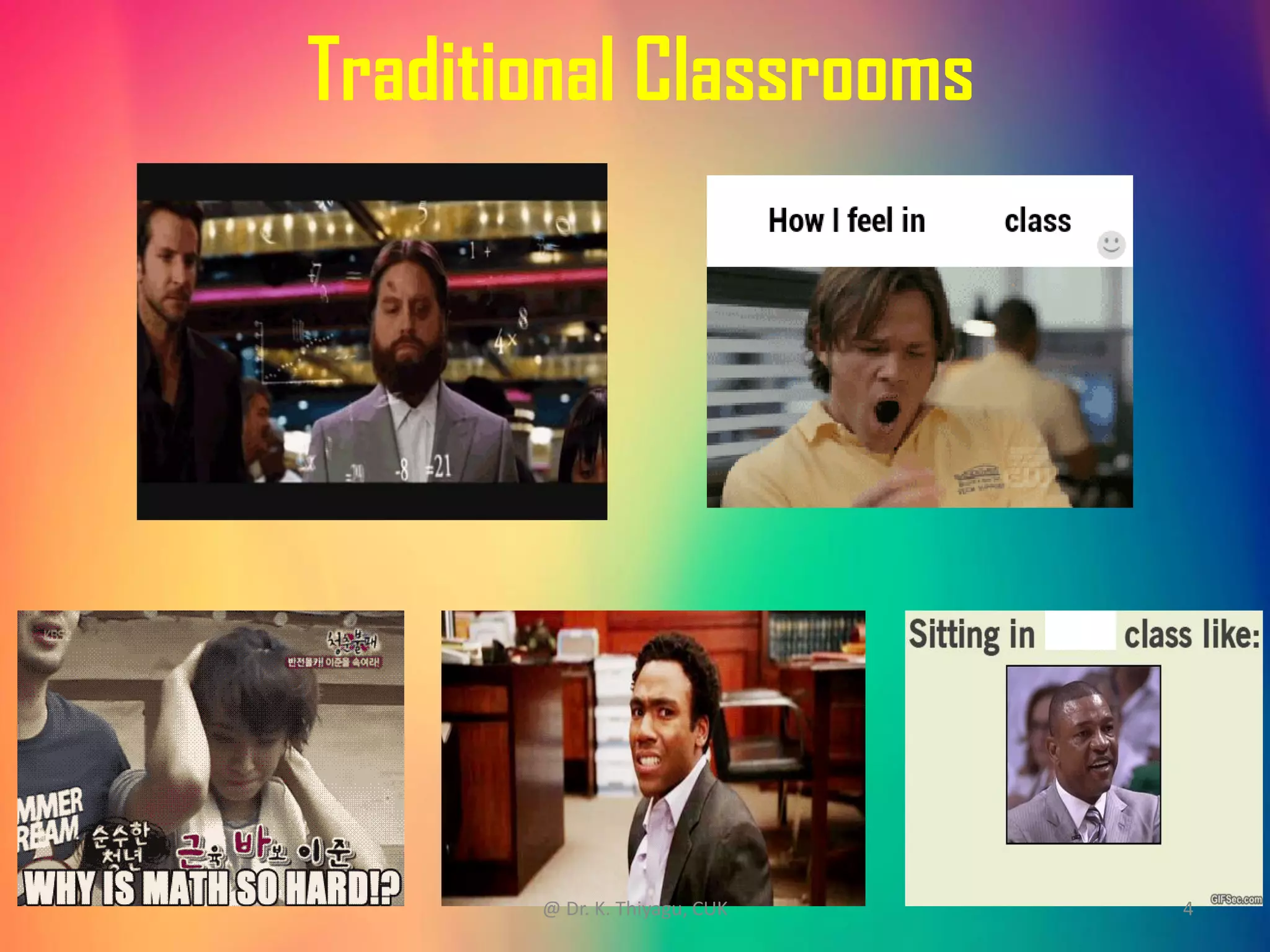 Traditional Classrooms
@ Dr. K. Thiyagu, CUK 4
 