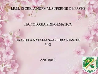 I.E.M. ESCUELA NORMAL SUPERIOR DE PASTO
TECNOLOGIA EINFORMATICA
GABRIELA NATALIA SAAVEDRA RIASCOS
11-3
AÑO 2018
 