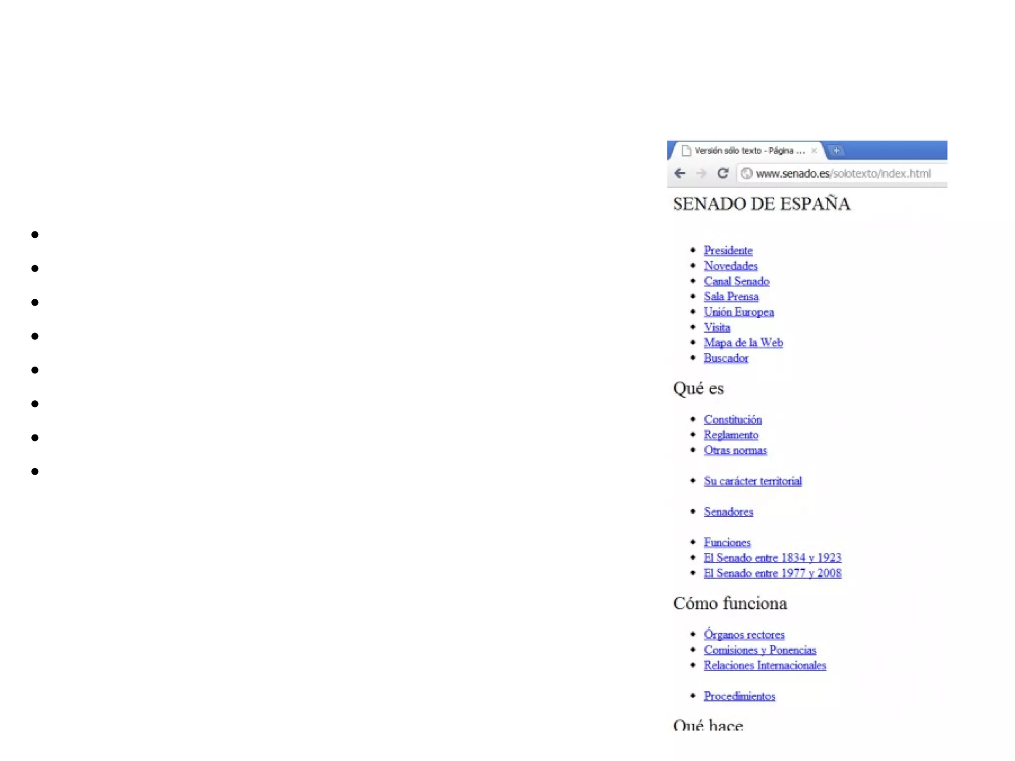 Web 1.0 1991-1995 Contenidos estáticos Fines generalmente comerciales El rol del navegante es pasivo La producción es individual Tecnología: HTML Responsable de actualización: Webmaster Pocos productores de contenido Las personas se conectan a la Web, no a otras personas 