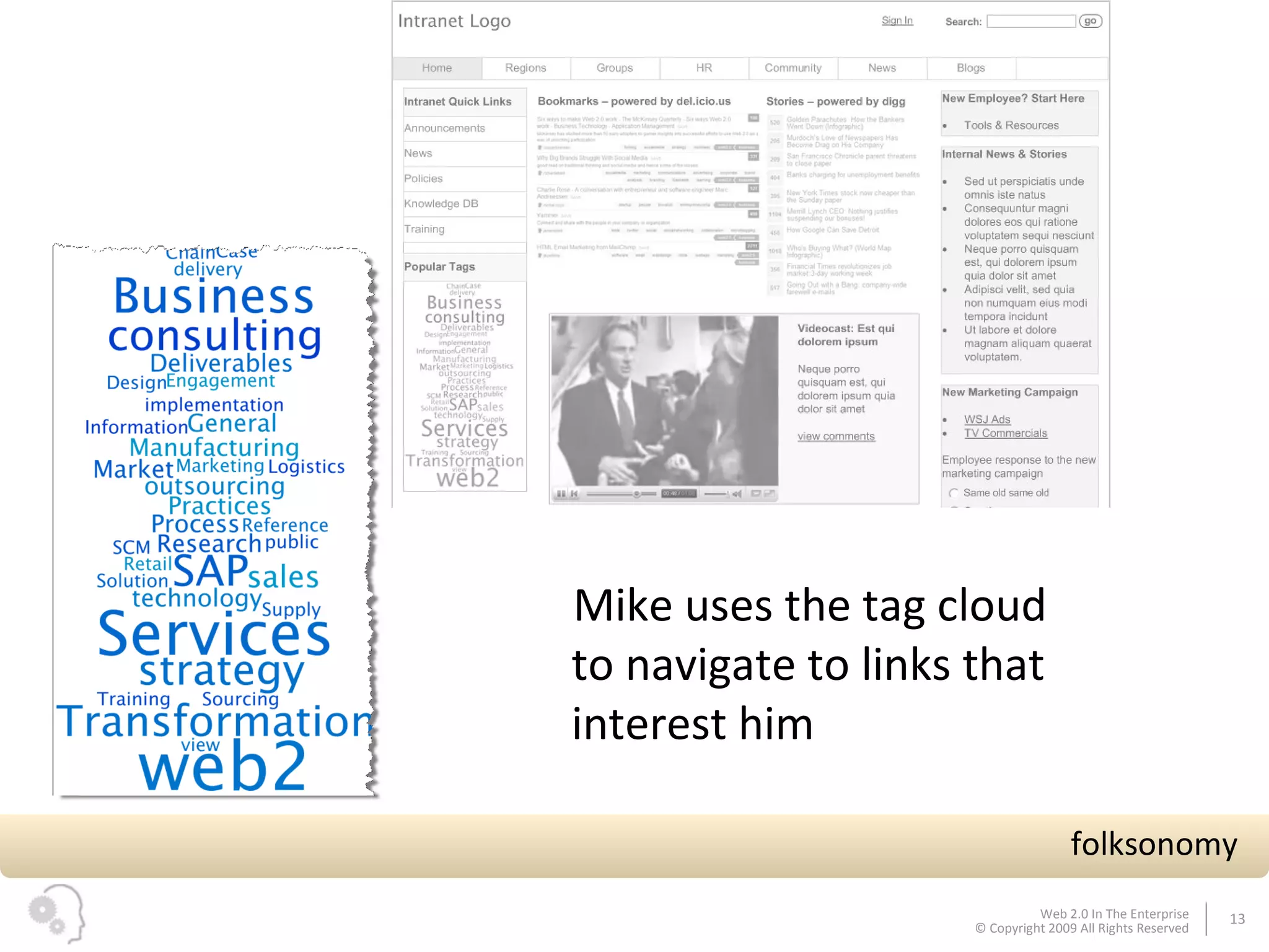 Mike uses the tag cloud to navigate to links that interest him folksonomy  