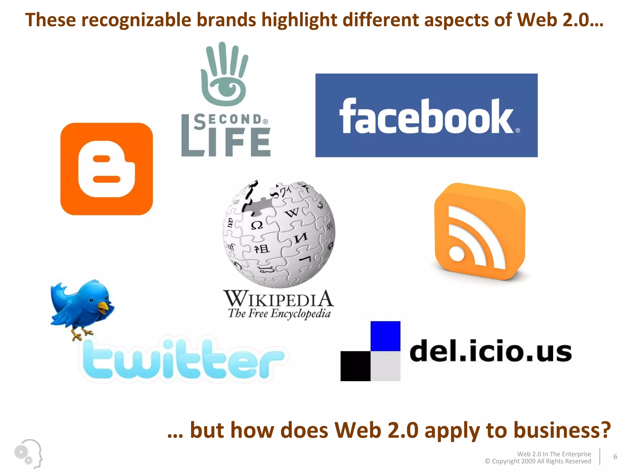 These recognizable brands highlight different aspects of Web 2.0… …  but how does Web 2.0 apply to business? 