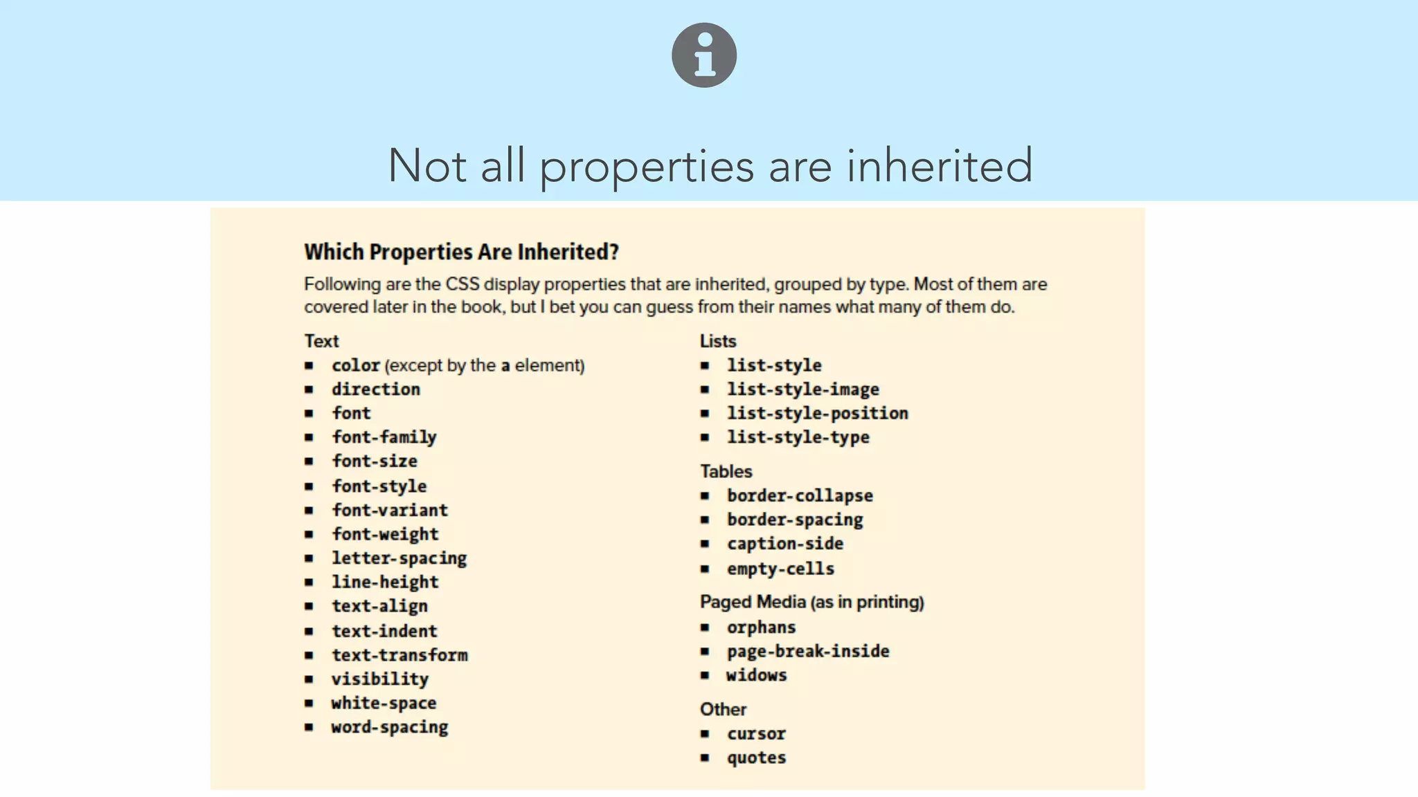 Not all properties are inherited 
 