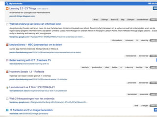 Voorbeeld 3: Social bookmarking



✤   Online opslaan en delen van internetbronnen online

✤   toegankelijk voor iedereen (keuze)

✤   Mijn Delicious: http://delicious.com/jeroenc
 