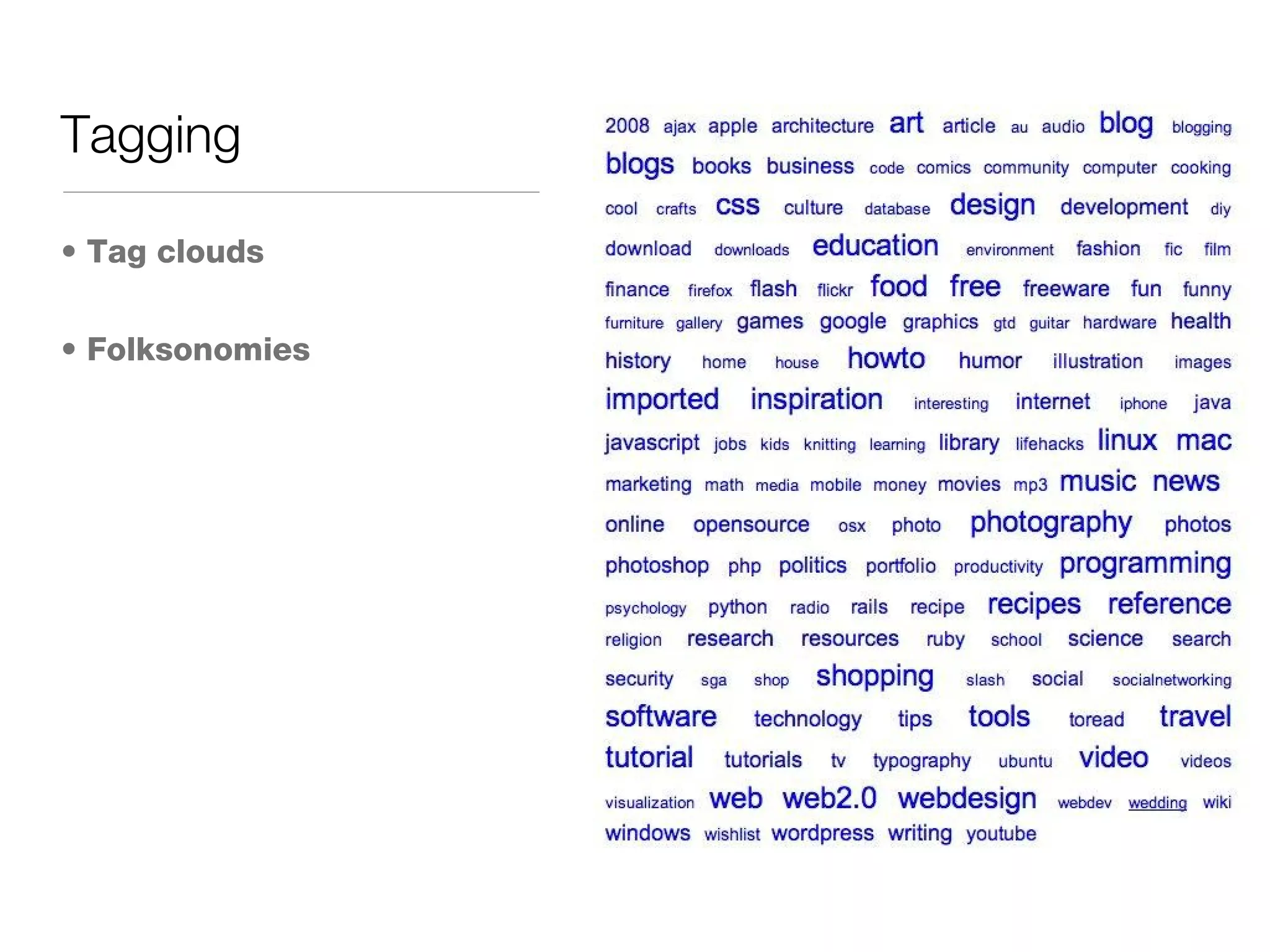 Tagging Tag clouds Folksonomies 