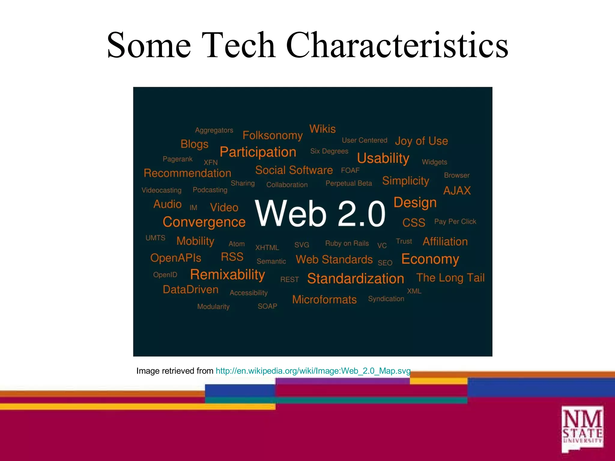 Some Tech Characteristics Image retrieved from  http://en. wikipedia . org/wiki/Image :Web_2.0_Map. svg 