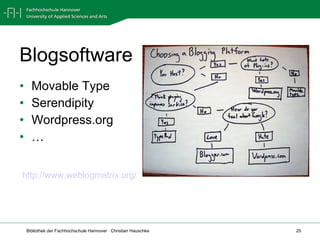 Blogsoftware Movable Type Serendipity Wordpress.org … http://www.weblogmatrix.org/   