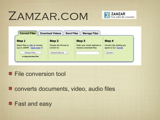 Zamzar.com



File conversion tool

converts documents, video, audio files

Fast and easy
 