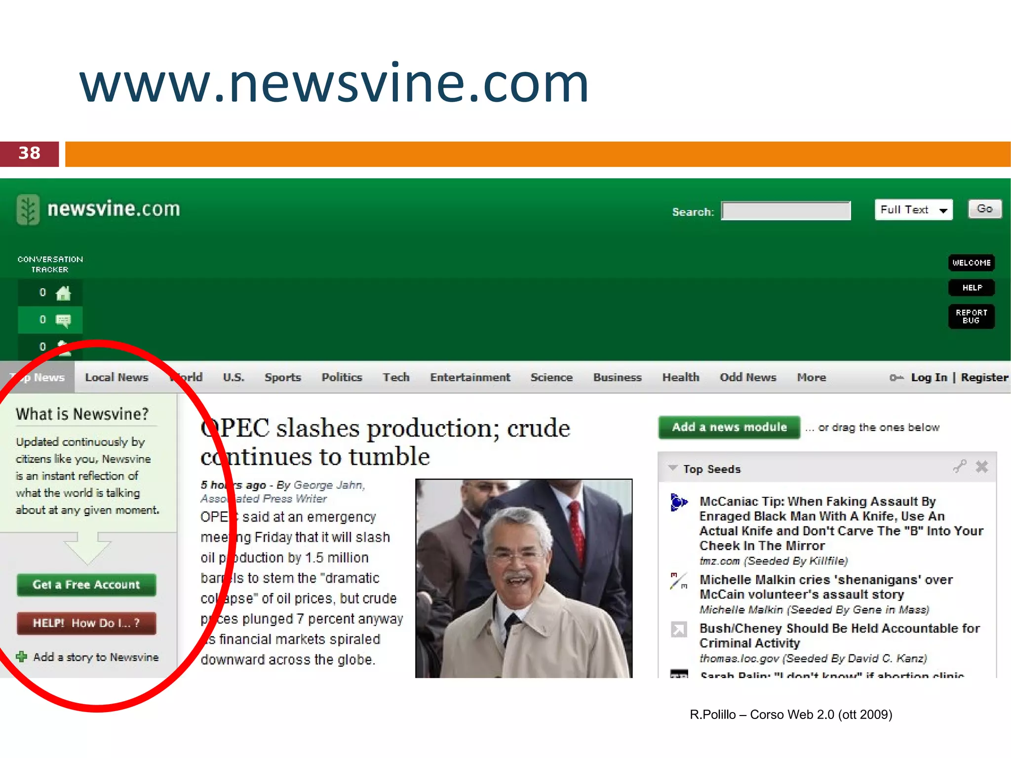 www.newsvine.com   R.Polillo – Corso Web 2.0 (ott 2009) 
