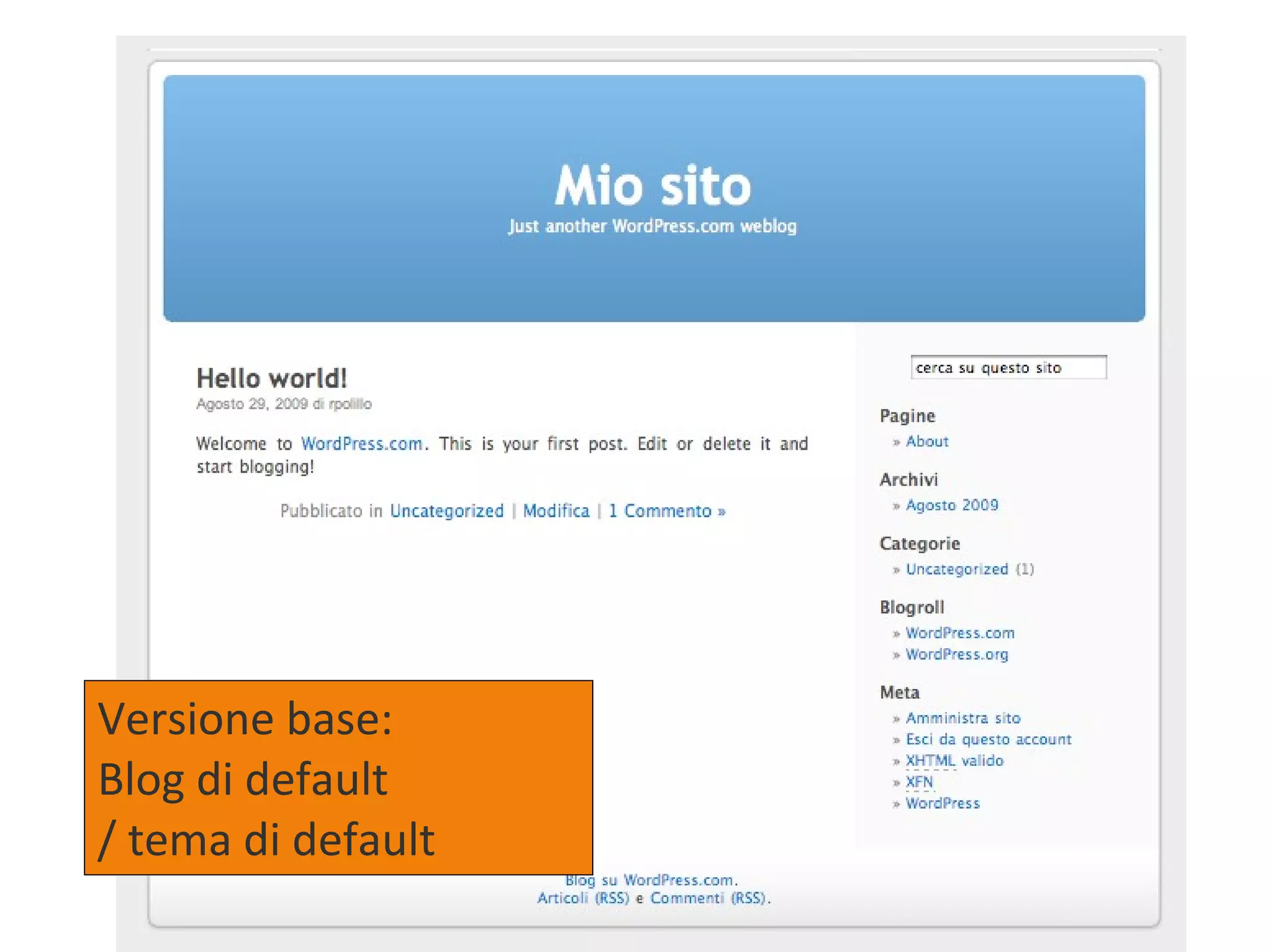 Versione base: Blog di default  / tema di default 