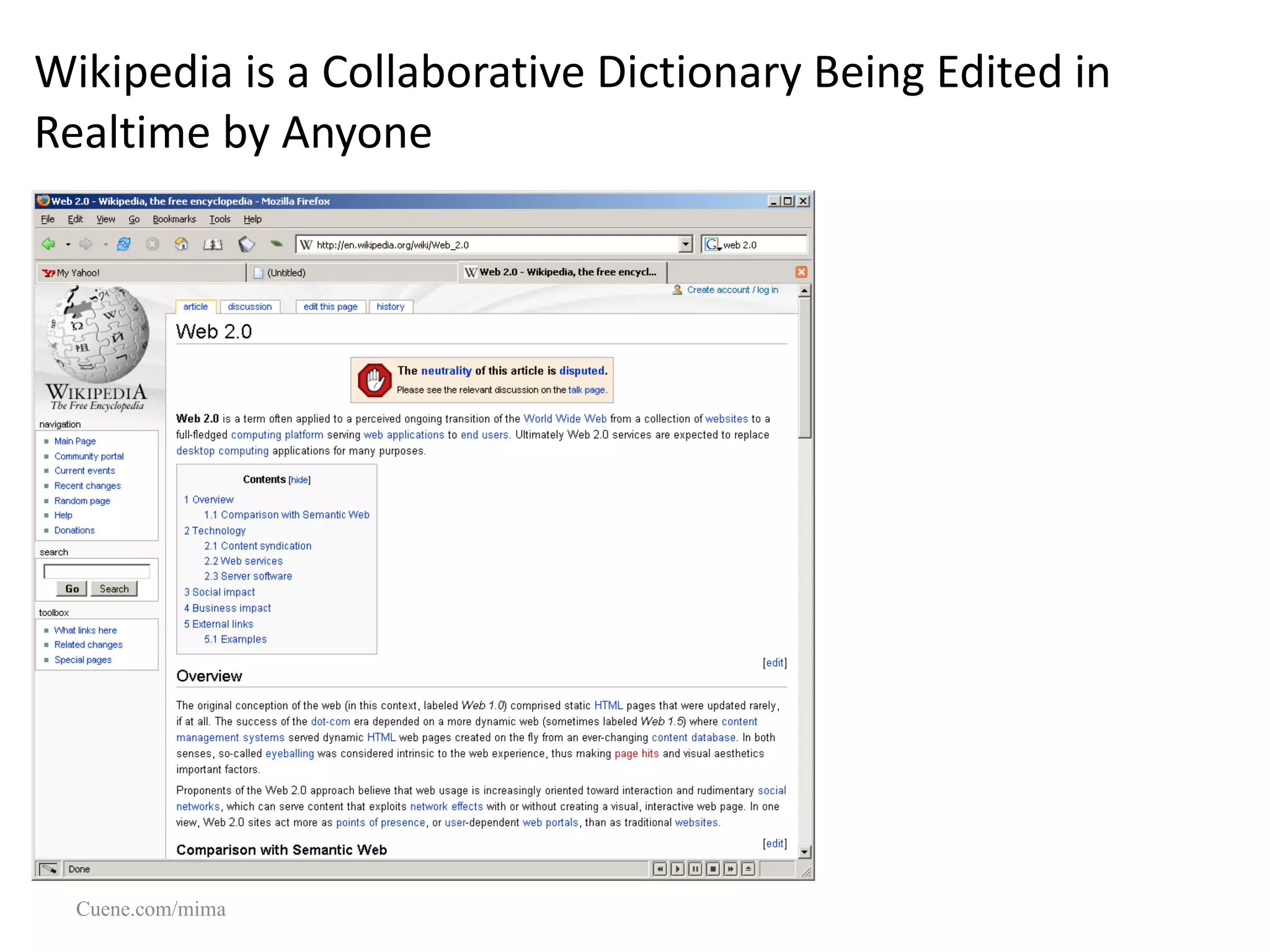Wikipedia is a Collaborative Dictionary Being Edited in Realtime by Anyone Cuene.com/mima 