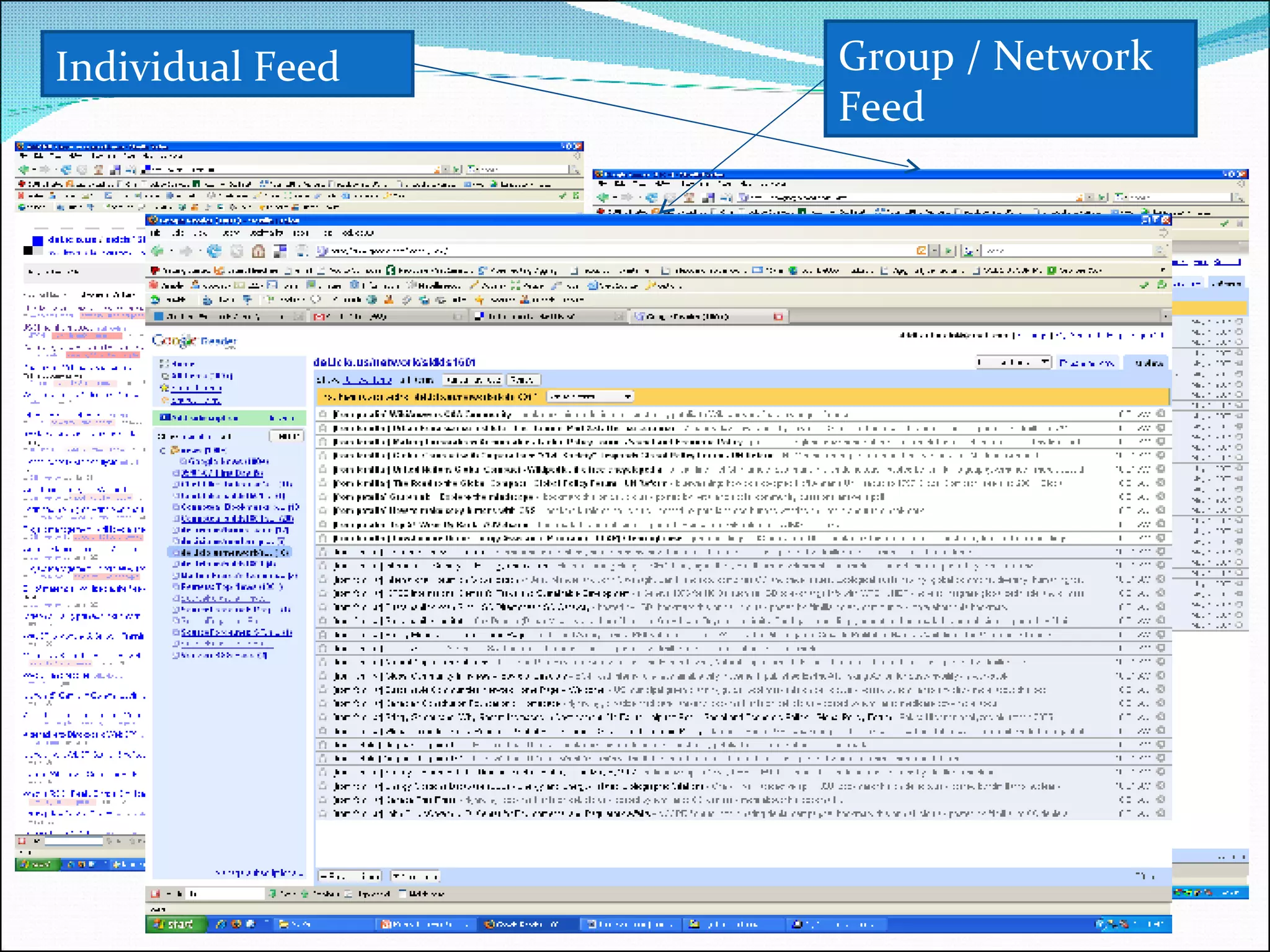 I can subscribe to my own feeds and feeds from any other use registered on del.icio.us Group / Network Feed Individual Feed 