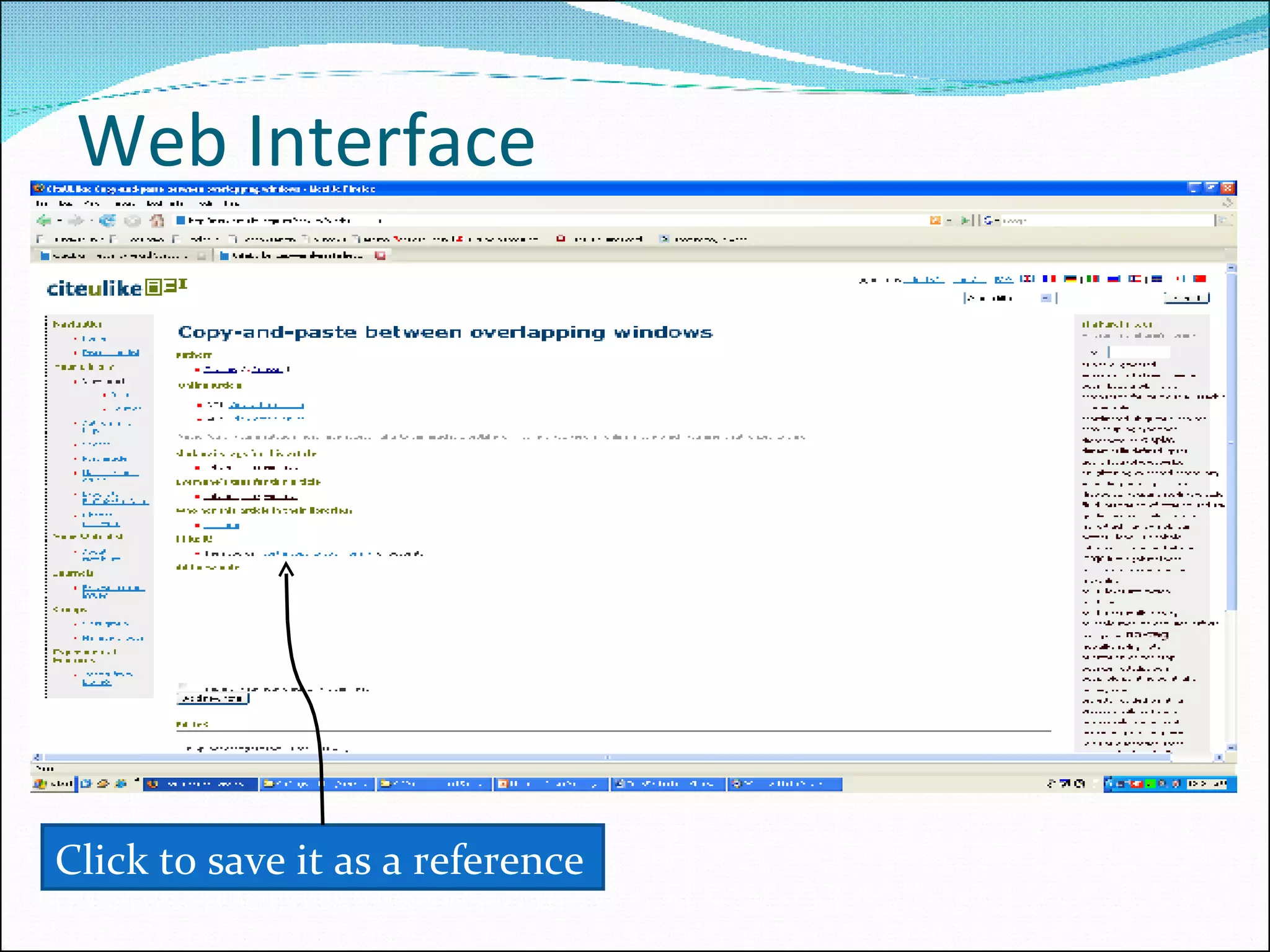 Web Interface Click to save it as a reference 
