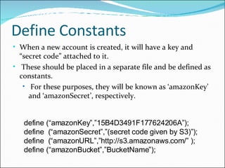Define Constants <ul><li>When a new account is created, it will have a key and “secret code” attached to it. </li></ul><ul...