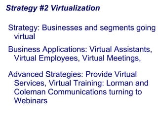 Strategy #2 Virtualization <ul><li>Strategy: Businesses and segments going virtual </li></ul><ul><li>Business Applications...