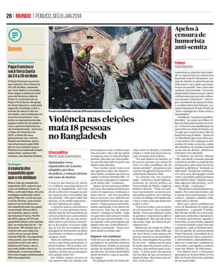 PÚBLICO, SEG 6 JAN 2014 | MUNDO | 27
Imigrantes fazem
greve inédita
em Israel
contra nova lei

8000 170
iraquianos morreram em
atentados em 2013, período em
que o ISIS levou da Síria para o
Iraque dezenas de bombistas
suicidas por mês

combatentes do ISIS foram
mortos pelos rebeldes sírios
nos últimos dias, incluindo três
comandantes, um tchetcheno,
um tunisino e um saudita
SADAM EL-MEHMEDY/AFP

O QUE ELES DIZEM

Não estamos,
obviamente, a
contemplar um
regresso. Ajudaremos as
autoridades iraquianas
no seu combate, mas é
um combate que elas
devem vencer sozinhas,
e acredito que o vão
conseguir
John Kerry (na foto)
Secretário de Estado dos
Estados Unidos

Não vamos ceder
enquanto não tivermos
derrotado todos os
terroristas e resgatado
o nosso povo de Anbar
Nouri al-Maliki
Primeiro-ministro iraquiano

Maliki. A brutalidade da operação
terá levado parte da população de
Falluja, nomeadamente membros
de milícias formadas pelos EUA para
combater os radicais estrangeiros, a
lutar contra as forças oﬁciais, colocando-se ao lado dos islamistas que
declararam a cidade seu território
depois das orações de sexta-feira.
O Governo diz que está a preparar
uma grande ofensiva para recuperar Falluja. Mesmo que o consiga, do
ponto de vista militar, se puser em
marcha uma operação que não distinga os radicais dos civis arrisca-se a
enfurecer ainda mais a população.
Nas últimas semanas, o mesmo ISIS
reivindicou ataques no Líbano, incluindo um atentado num bastião
dos xiitas do Hezbollah, aliados de
Assad, ﬁnanciados por Teerão.

A aliança xiita é esta, vai de Teerão a Beirute, passando por Bagdad e Damasco. Quem mais a teme
é a Arábia Saudita, que é por isso o
maior ﬁnanciador dos opositores de
Assad. Muito do que se tem passado
no Iraque e na Síria nos últimos tempos é, na verdade, consequência de
uma guerra por procuração permanente entre estes dois jogadores que
disputam a hegemonia regional.
“Penso que estamos a assistir a um
momento de viragem, e pode ser um
dos piores da história”, comentou
ao jornal The New York Times Elias
Khoury, romancista libanês que viveu no seu país durante os 15 anos da
guerra civil. “O Ocidente não está lá,
e estamos nas mãos de dois poderes
regionais, os sauditas e os iranianos,
cada um fanático à sua maneira.”

Os objectivos do ISIS
ultrapassam muito
o Iraque, mas o seu
projecto transnacional
de estabelecer um
Estado islâmico em todo
o Levante não se pode
fazer sem assegurar o
controlo sobre uma série
de mini-Estados

Imigração
Maria João Guimarães
Manifestação reuniu
milhares de sem-papéis
africanos no centro
de Telavive. Lei permite
detenção durante um ano
Dezenas de milhares de imigrantes
africanos manifestaram-se ontem
em Telavive e começaram um protesto contra as medidas aprovadas
pelo Estado hebraico que permitem
a detenção durante um ano dos “inﬁltrados”, como são conhecidos os
imigrantes que chegam sem papéis
e pedem asilo, a maioria vindos do
Sudão e da Eritreia.
“Somos refugiados”, cantavam
os manifestantes, “Sim à liberdade,
não à prisão”. “Fugimos de perseguição, ditaduras, guerras civis e
genocídios”, disse Dawud, eritreu,
à AFP. “Em vez de nos considerar
refugiados, Israel trata-nos como
criminosos”, queixou-se.
A manifestação terá reunido cerca
de 20 mil pessoas. Ao contrário do
que tem acontecido em protestos
anteriores contra uma nova lei, esta
foi a primeira acção em que os migrantes africanos apareceram em
grande número, nota a imprensa
israelita.
O Parlamento israelita aprovou em
Dezembro uma lei permitindo a detenção, num chamado centro aberto, de imigrantes até um ano. Uma
lei anterior, prevendo a detenção até
três anos, foi em Setembro rejeitada
pelo Supremo Tribunal. Grupos de
defesa de direitos humanos dizem
que desde a aprovação da lei foram
detidos mais de 300 imigrantes.

Estes ﬁcam em centros em zonas
remotas (no deserto do Negev). Podem sair de dia, mas têm de responder a chamadas três vezes por dia.
Estas obrigações, aliadas à falta de
transportes, faz com que não possam
procurar emprego ou trabalhar.
Mas trabalho não foi o que moveu
a maioria dos imigrantes que procuraram refúgio em Israel, quiseram
dizer os organizadores da greve que
deverá afectar restaurantes, cafés,
hotéis e empresas de limpeza que
empregam estes imigrantes. “Estamos conscientes dos riscos de fazer
greve, podemos perder os nossos
empregos”, dizem os organizadores.
“Mas viemos para cá por causa do
perigo para as nossas vidas nos nossos países de origem”, sublinham,
num comunicado citado pelo diário
Ha’aretz. “Como qualquer pessoa,
queremos ter um rendimento para
viver em dignidade, mas não foi o
trabalho que nos trouxe a Israel.”
As autoridades israelitas dizem o
contrário. Acrescentam que há 60
mil migrantes africanos em Israel, a
maioria chegada através da fronteira
com o Egipto, onde Israel completou
recentemente uma barreira.
Desde 2009, entre 17.194 pedidos
de refugiados, 26 foram aceites, e
entre os 1.133 pedidos para ﬁcar em
Israel por razões humanitárias, 540
foram autorizados, segundo dados
apresentados na discussão da lei no
Knesset.
O Governo chama a estes imigrantes “inﬁltrados” e o primeiro-ministro, Benjamin Netanyahu, já disse
que a presença de muitos destes imigrantes é uma ameaça à sociedade
judaica, e o Governo tem ainda dado
incentivos monetários a imigrantes
que queiram regressar voluntariamente aos seus países.
NIR ELIAS/REUTERS

Charles Lister
Analista da Brookings

Penso que estamos a
assistir a uma viragem e
pode ser uma das piores
na nossa história
Elias Khoury
Romancista libanês

A manifestação terá reunido 20 mil pessoas

 