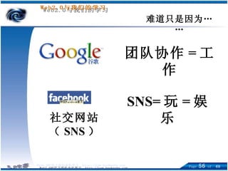 难道只是因为…… 团队协作 = 工作 SNS= 玩 = 娱乐 社交网站（ SNS ） 