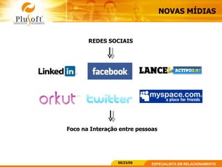 NOVAS MÍDIAS REDES SOCIAIS Foco na Interação entre pessoas 