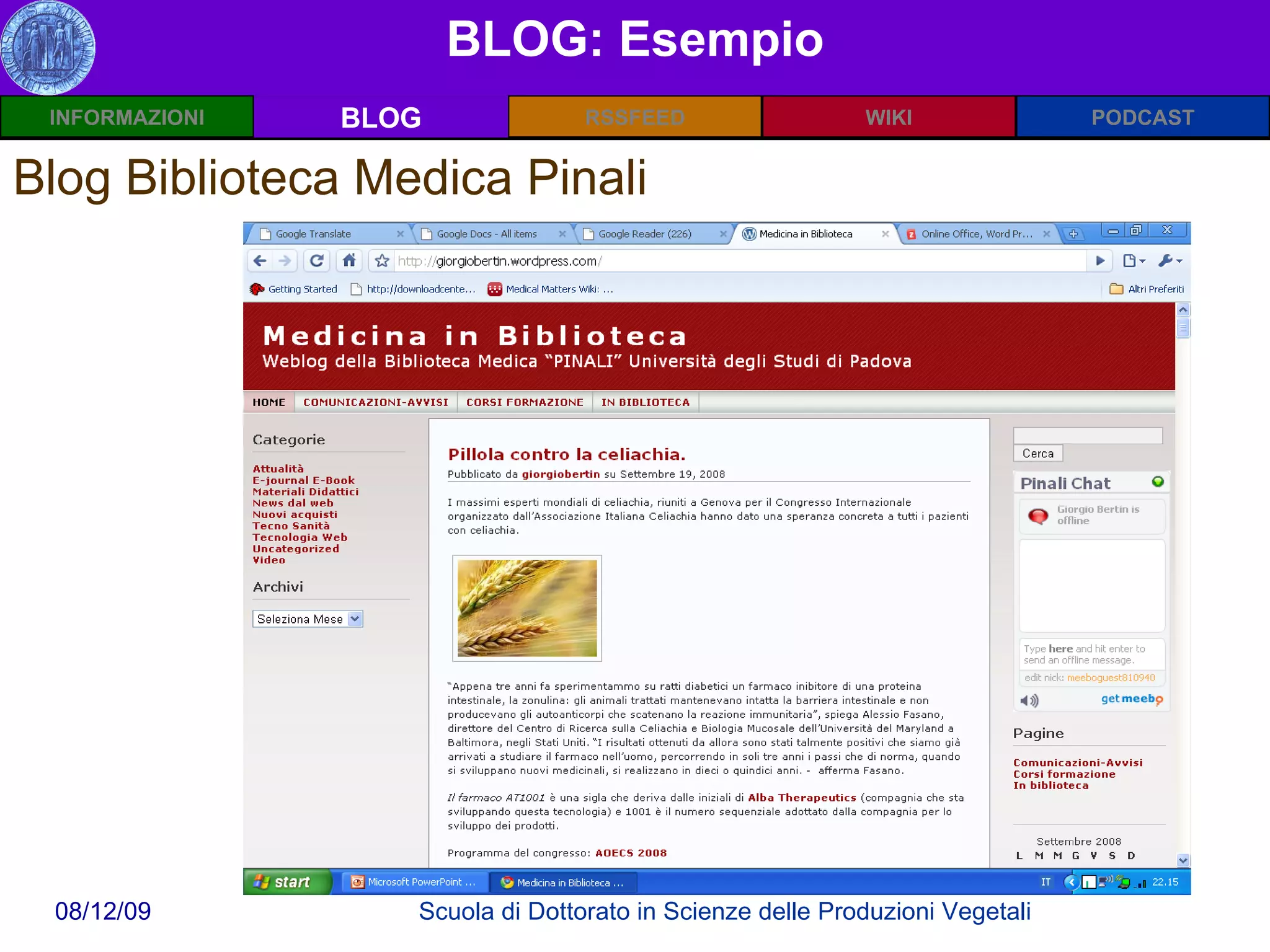 BLOG: Esempio BLOG Blog Biblioteca Medica Pinali 