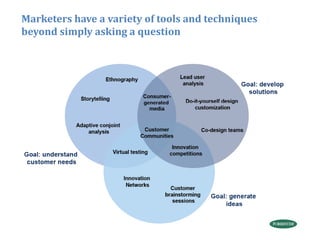 Marketers have a variety of tools and techniques
beyond simply asking a question




                                                   34
 