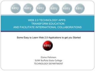 Elaine Polvinen SUNY Buffalo State College TECHNOLOGY DEPARTMENT WEB 2.0 TECHNOLOGY APPS   TRANSFORM EDUCATION AND FACILITATE INTERNATIONAL COLLABORATIONS Some Easy to Learn Web 2.0 Applications to get you Started 