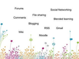 Blogging Wiki Blended learning Moodle File sharing Forums Comments Gmail Social Networking RSS 
