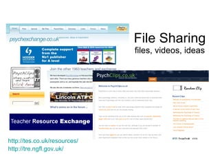 File Sharing files, videos, ideas http://tes.co.uk/resources/ http://tre.ngfl.gov.uk/   