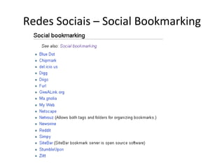 Redes Sociais – Social Bookmarking 