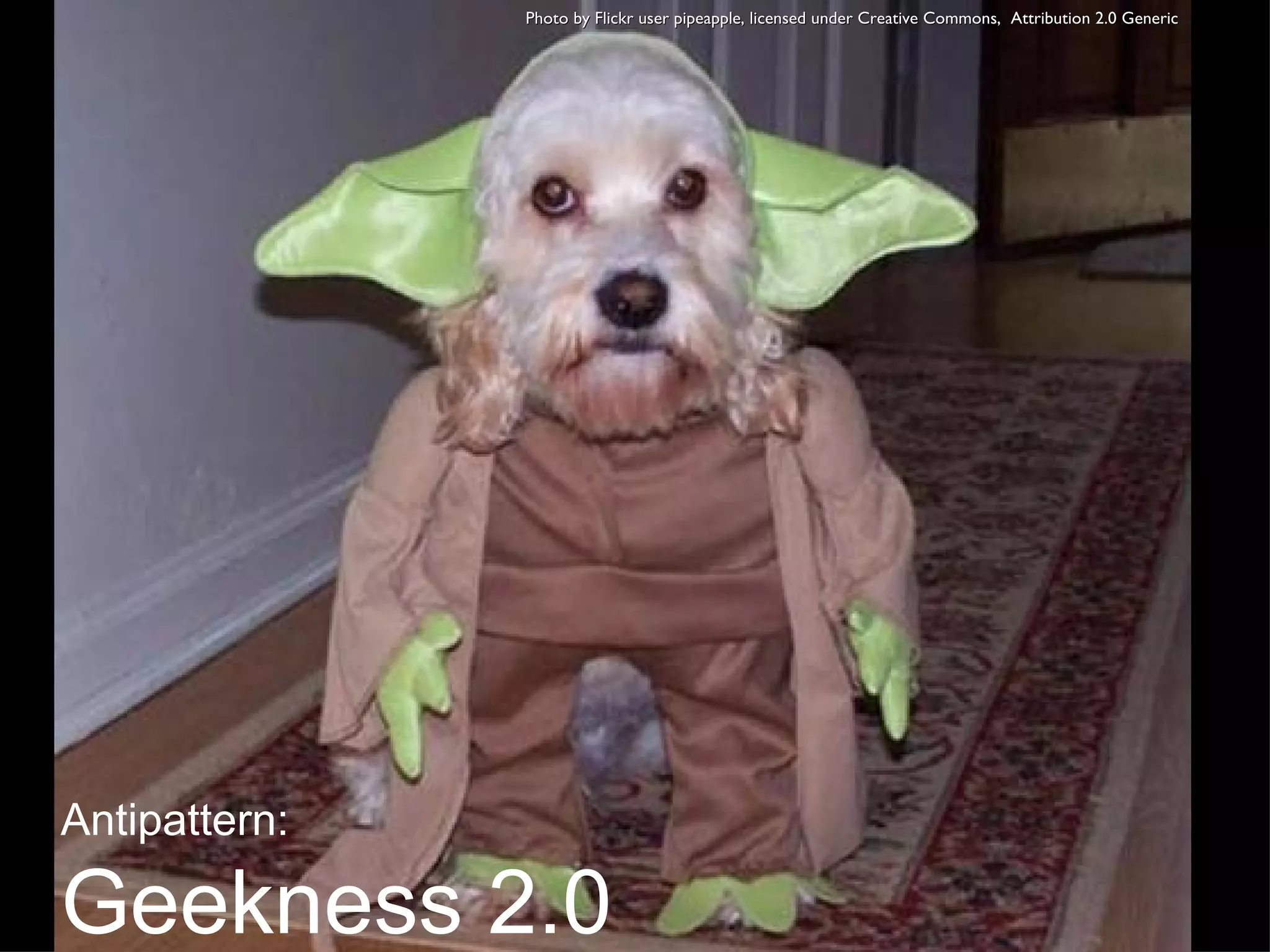 Antipattern: Geekness 2.0 Photo by Flickr user pipeapple, licensed under Creative Commons,  Attribution 2.0 Generic 