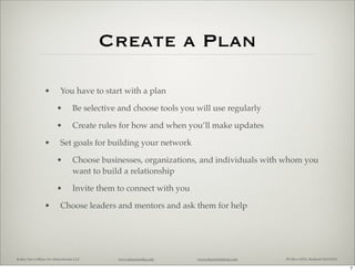 Create a Plan

                •         You have to start with a plan

                        •        Be selective and ...