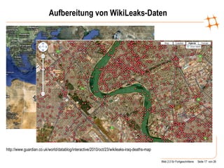 Aufbereitung von WikiLeaks-Daten http://www.guardian.co.uk/world/datablog/interactive/2010/oct/23/wikileaks-iraq-deaths-map 