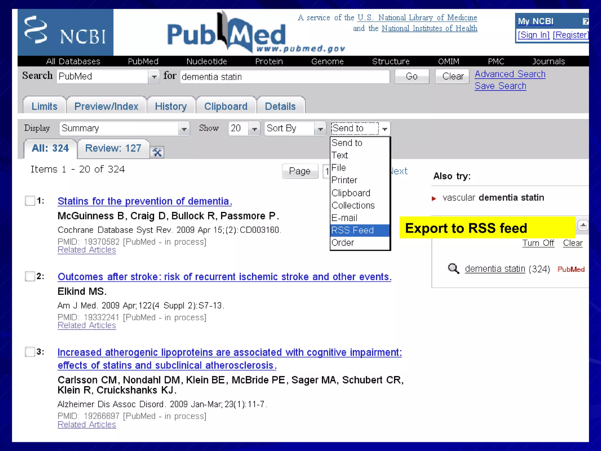 Export to RSS feed 