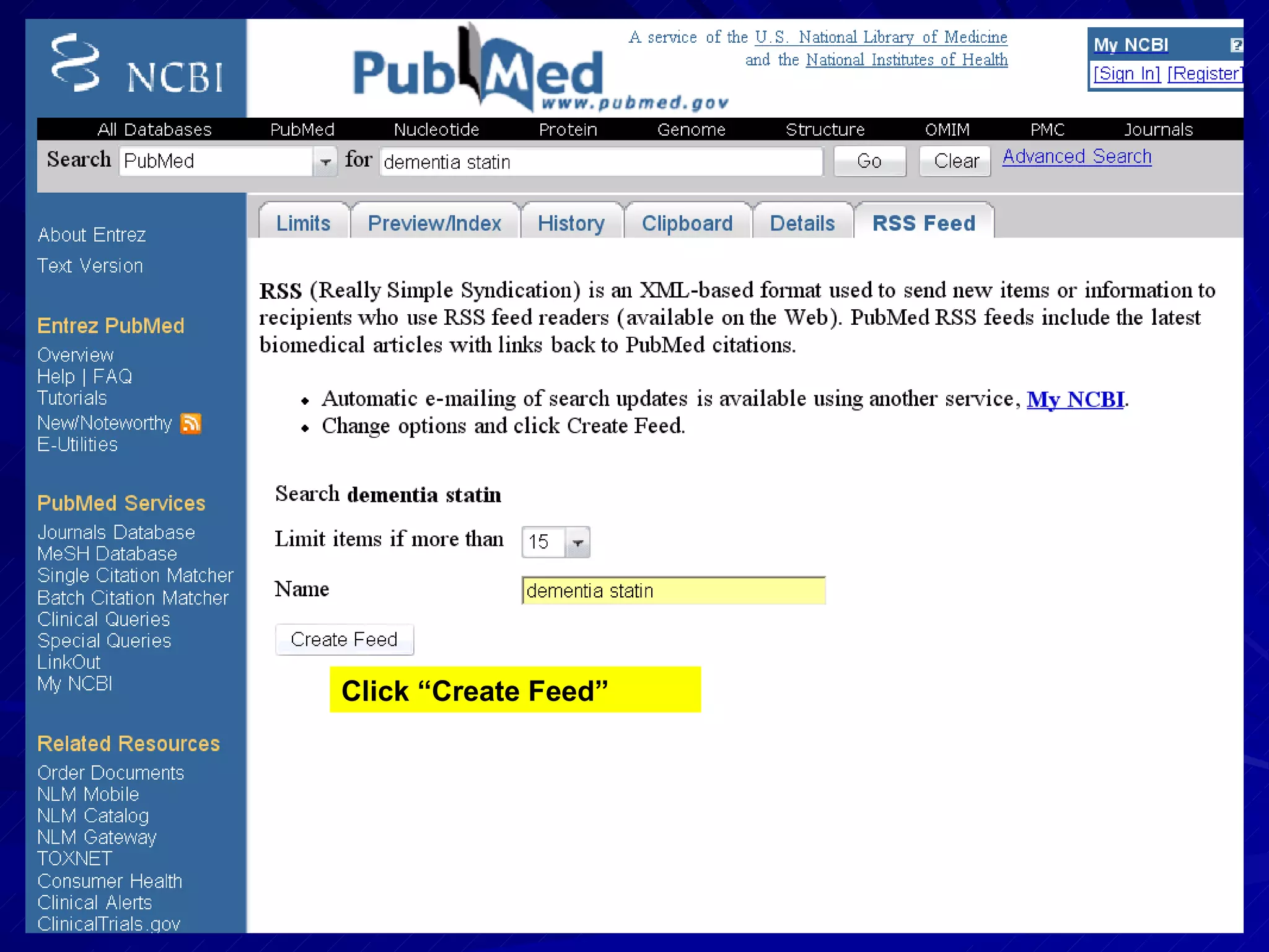 Click “Create Feed” 
