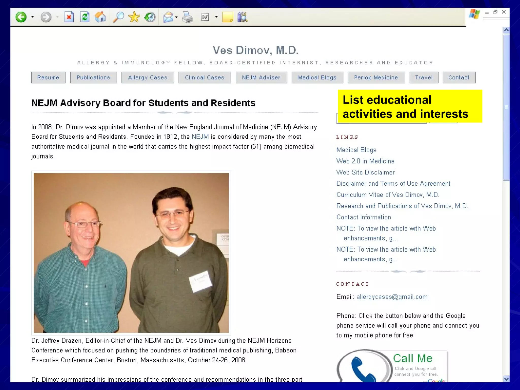 List educational activities and interests 