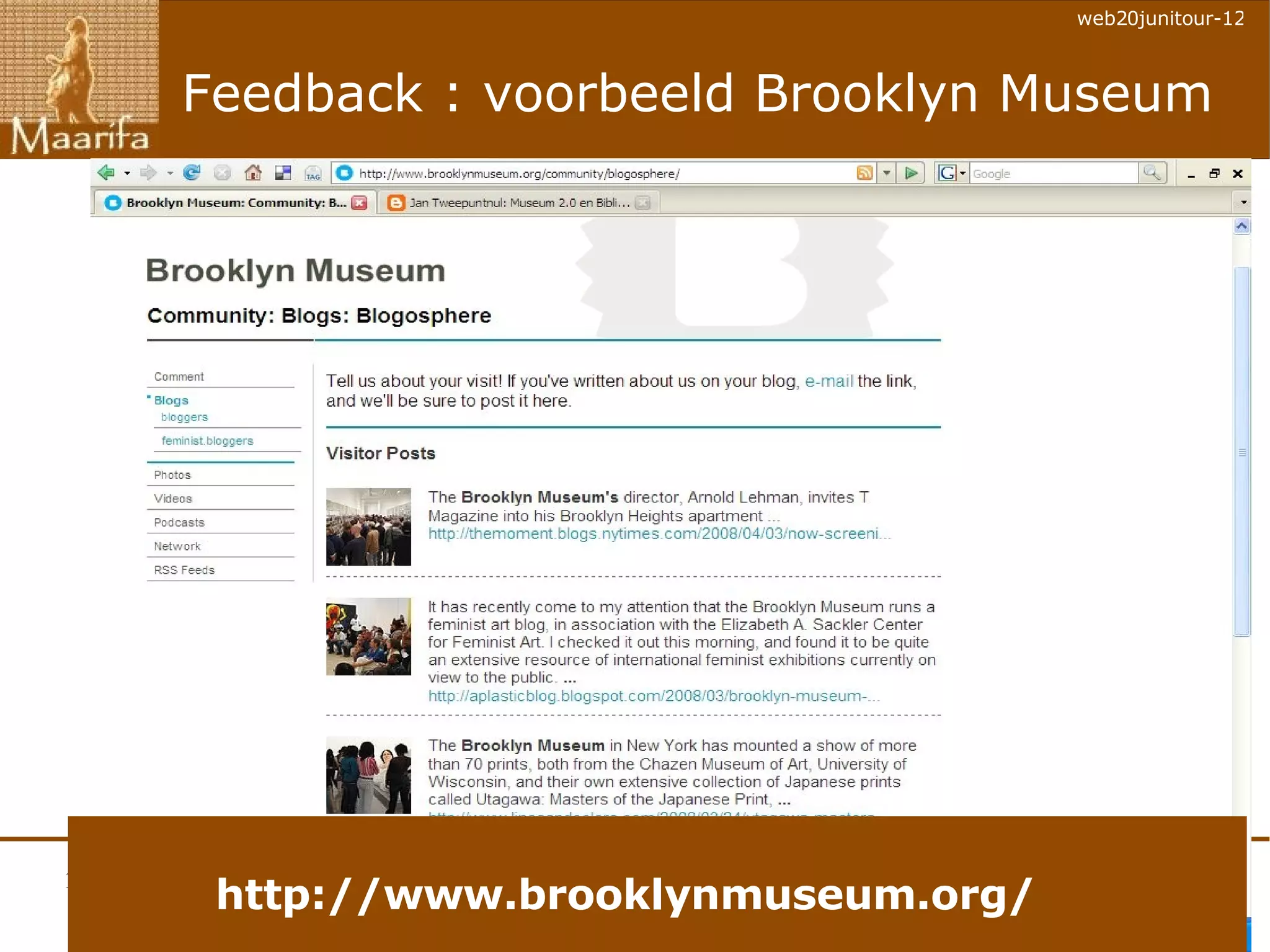 Feedback : voorbeeld Brooklyn Museum http://www.brooklynmuseum.org/ 