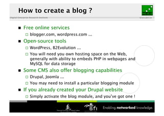 How to create a blog ?
Digital Enterprise Research Institute                                       www.deri.ie




       ...