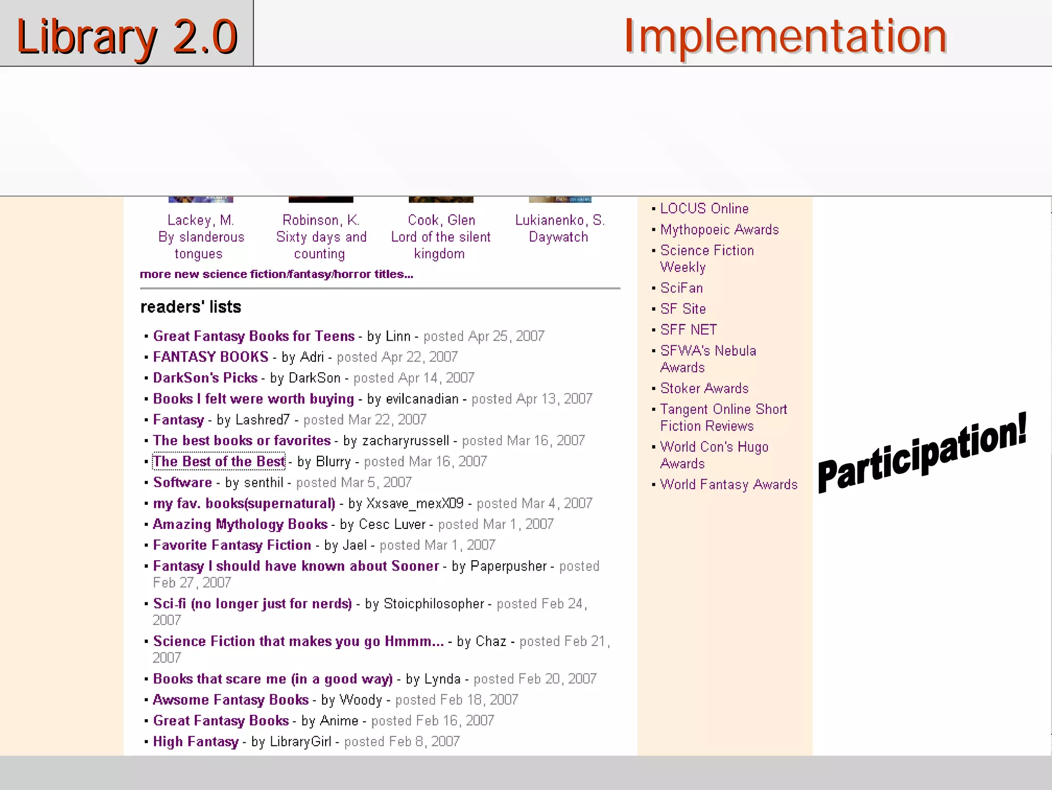 Library 2.0   Implementation
 