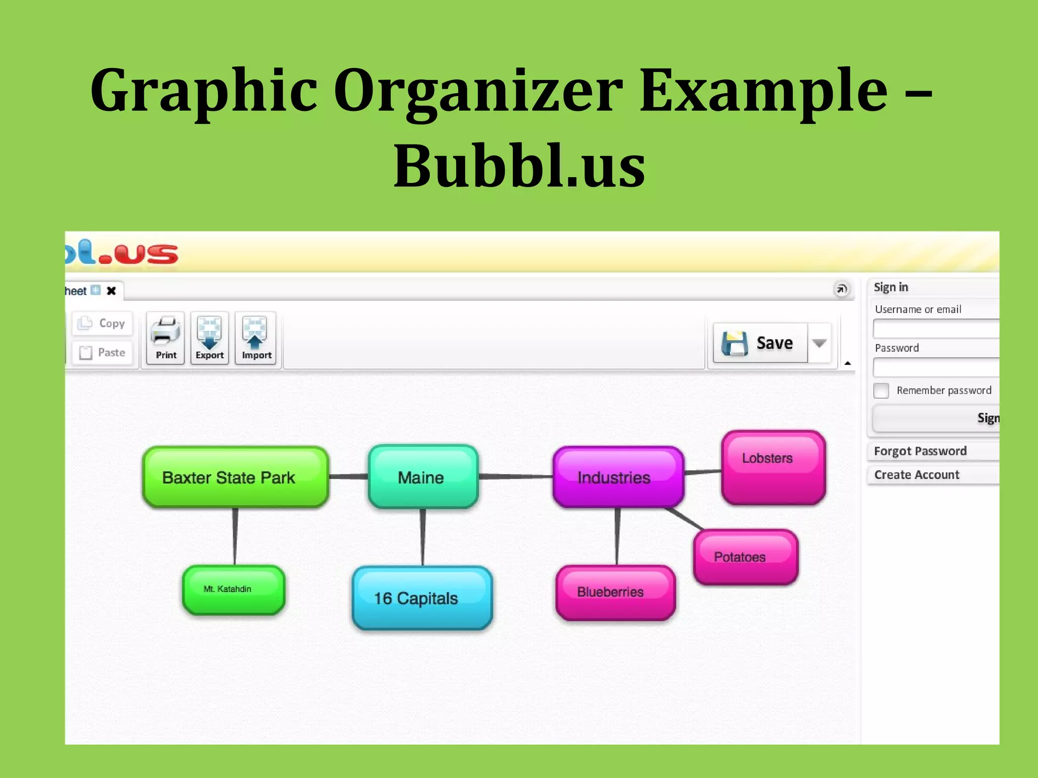 Graphic Organizer Example –
          Bubbl.us
 