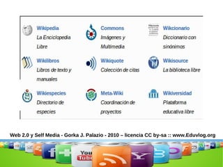 Web 2.0 y Self Media - Gorka J. Palazio - 2010 – licencia CC by-sa :: www.Eduvlog.org 5. Blogs y wikis El  Huffpo  ya  ha dejado atrás a muchos periódicos online  que no han sabido aprovechar las ventajas de Internet: Washington Post, LA Times, Wall Street Journal... Estamos en la época en la que  muchos blogs  (Huffpo, Techcrunch, Mashable, Gizmodo, Engadget...) generan mucho más tráfico que los grandes media del mundo material 