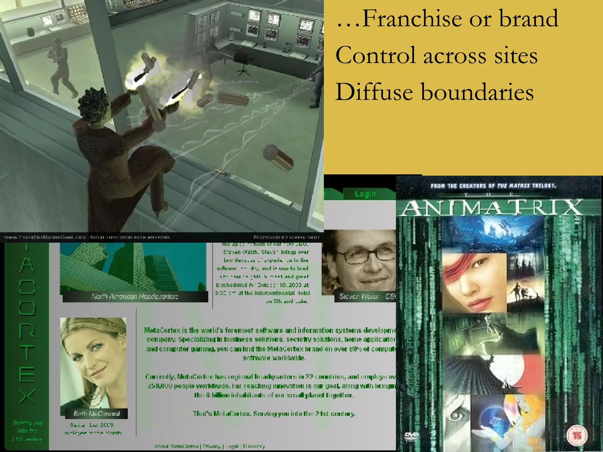 Digital storytelling …Franchise or brand Control across sites Diffuse boundaries 