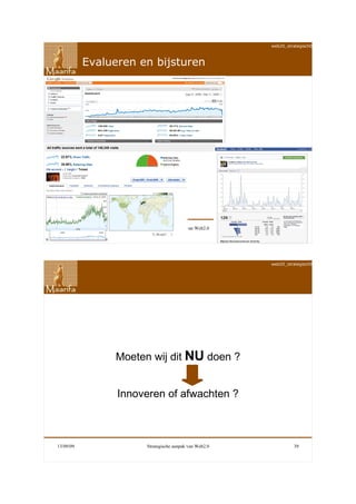 web20_strategisch090911



           Evalueren en bijsturen




13/09/09              Strategische aanpak van Web2.0            38




                                                       web20_strategisch090911




                Moeten wij dit NU doen ?


                 Innoveren of afwachten ?



13/09/09              Strategische aanpak van Web2.0            39
 