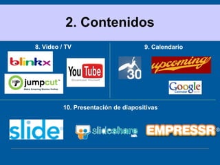 2. Contenidos 8. Video / TV 9. Calendario 10. Presentación de diapositivas 