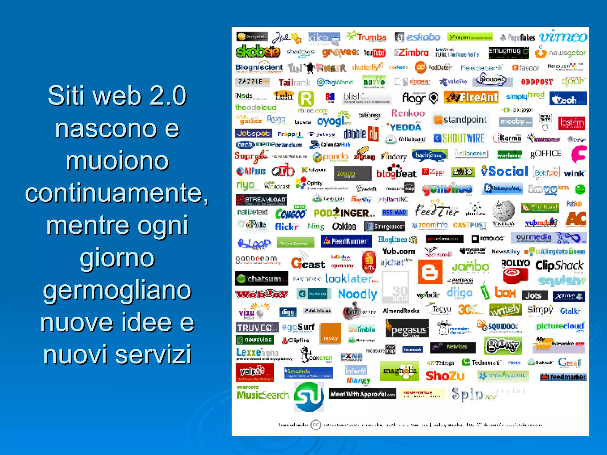 Siti web 2.0 nascono e muoiono continuamente, mentre ogni giorno germogliano nuove idee e nuovi servizi 