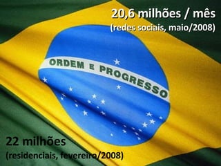 20,6 milhões / mês  (redes sociais, maio/2008) 22 milhões (residenciais, fevereiro/2008) 