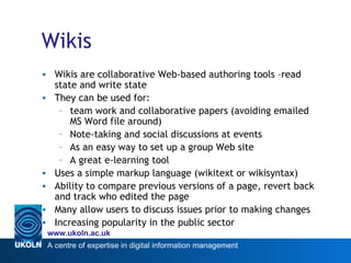 Blogs, Wikis and more: Web 2.0 demystified for information professionals