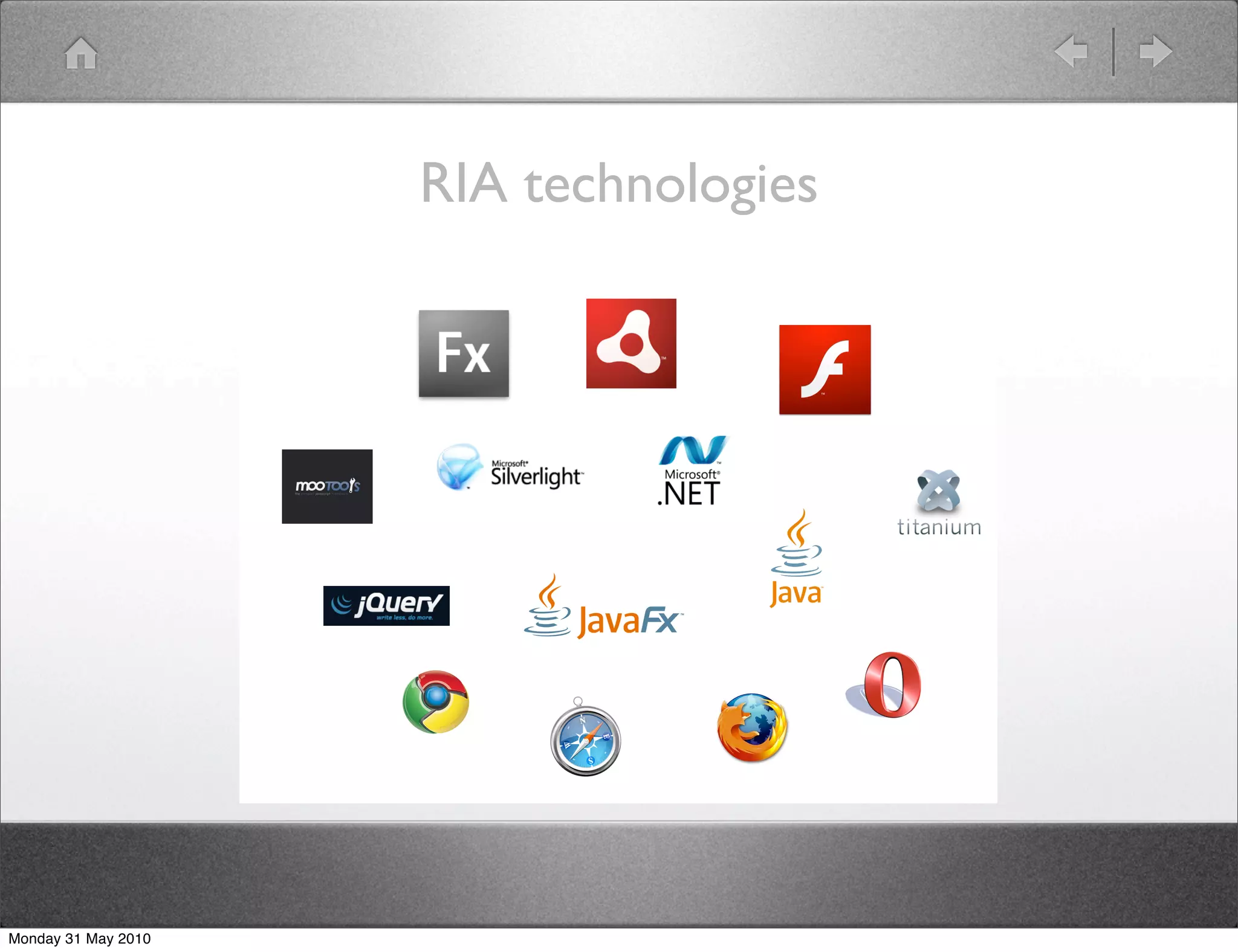 RIA technologies




Monday 31 May 2010
 