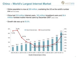 China – World's Largest Internet Market  <ul><li>Online population is now at  220 million , overtaking the US as the world...