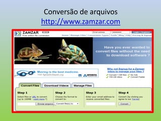 Conversão de arquivos
http://www.zamzar.com
 