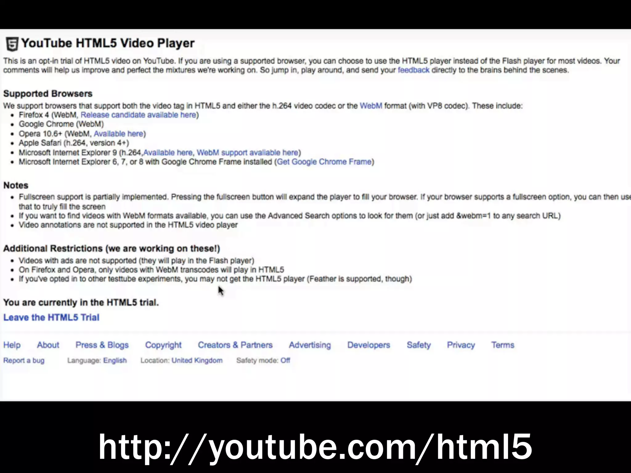 http://youtube.com/html5
 