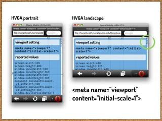 HVGA portrait   HVGA landscape




                <meta name="viewport"
                content="initial-scale=1">
 