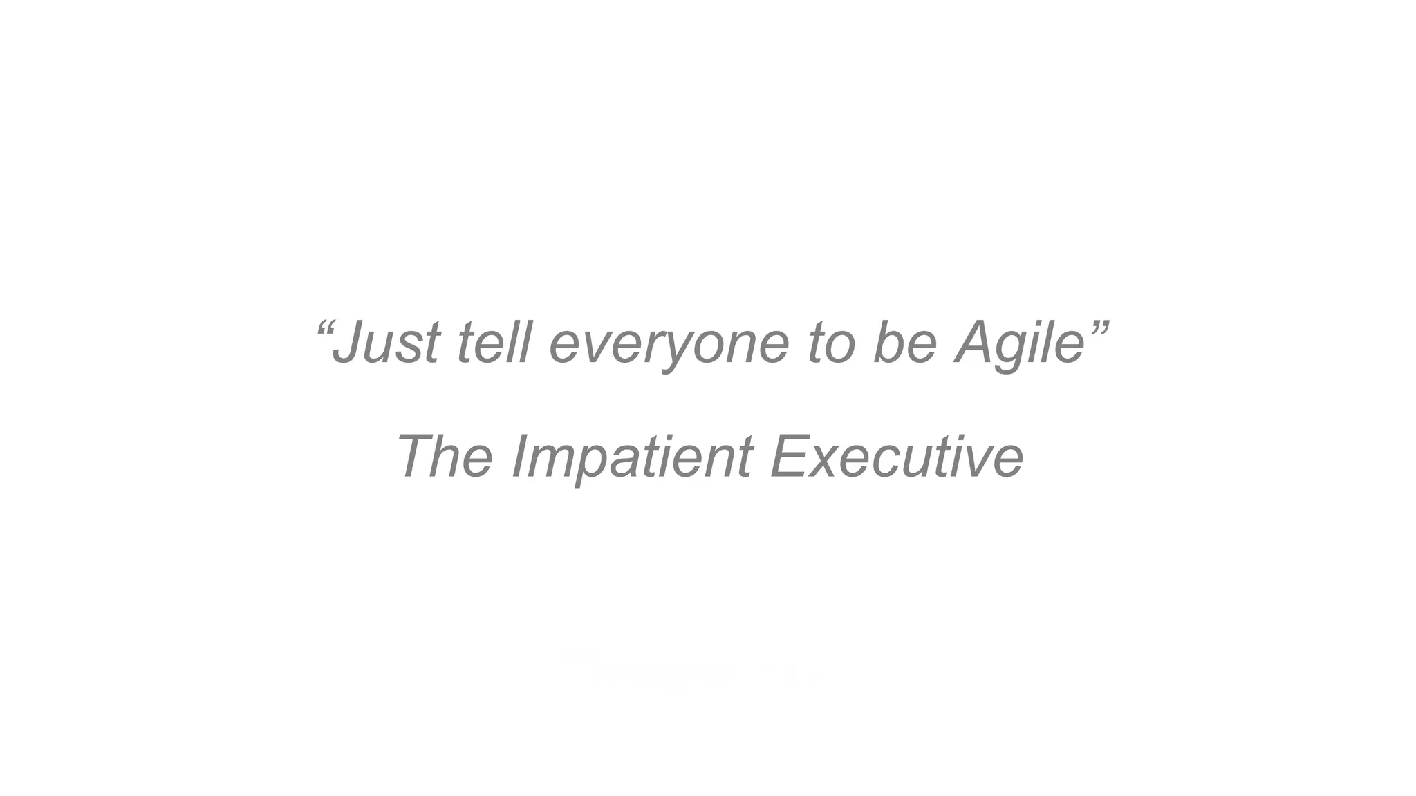 “Just tell everyone to be Agile”
The Impatient Executive
HOTEL EUROPE, October 21st
 
